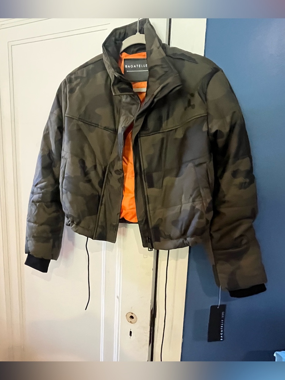 bagatelle New York Olive Camo Puffer Jacket with Orange Lining